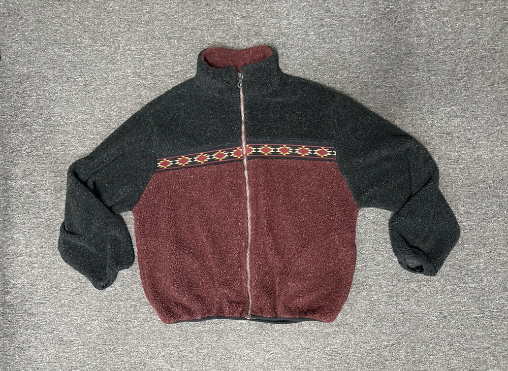 Vintage 90s Canyon Guide Jacket Mens L Southwestern Aztec Pile Fleece Zip Up USA